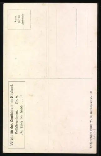 Künstler-AK Ernst Kutzer: Junger Mann in den Alpen mit Hund und Hirsch, Spruch: Ich schietz` den Hirsch im milden Forst.