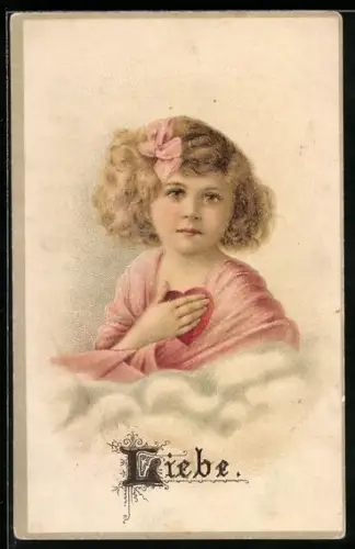 AK Mädchen drückt sich ein Herz auf die Brust, Allegorie, Liebe