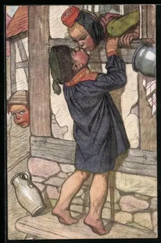 Künstler-AK Emil Beithan: Paar beim Kuss und eifersüchtiger Nebenbuhler