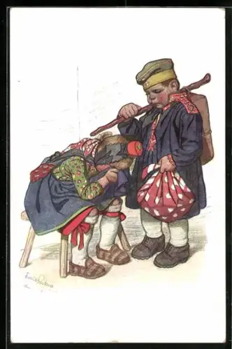 Künstler-AK Emil Beithan: weinende Frau nebst ihrem Soldaten