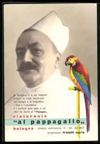 AK Bologna, Ristorante Al Pappagallo, Chefkoch und Papagei