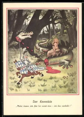 Künstler-AK Will Halle: Der Korrekte, Mehr kann ich für Sie nicht tun - ich bin verlobt!, Erotischer Humor