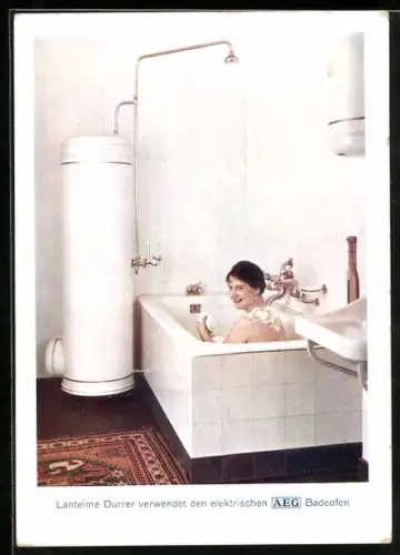 AK Reklame, Lantelme Durrer verwendet den elektrischen AEG-Badeofen