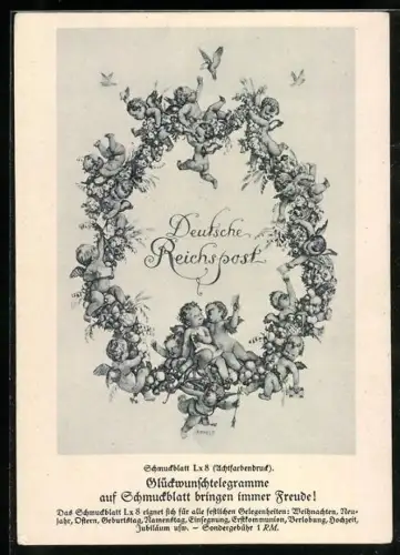 AK Schmuckblatt eines Glückwunschtelegramms der Deutschen Reichspost, Putti formen einen Kreis