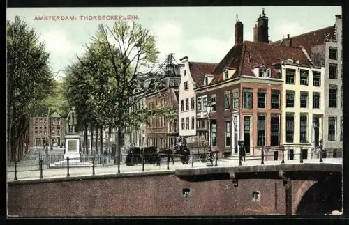 AK Amsterdam, Thorbeckeplein mit Denkmal und Pferdekutsche