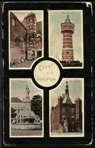 AK Deventer, Watertoren, Muntergang, Fontein