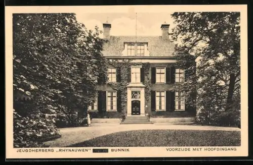 AK Bunnik, Jeugdherberg Rhynauwen, Voorzijde met Hoofdingang