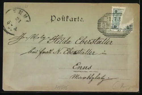 Mondschein-AK Gmunden, Schloss Ort mit Steg