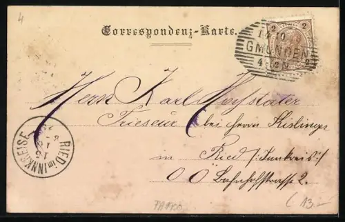 AK Gmunden, Villa Prokesch, Blick vom Stadtpark, Seeschloss Ort