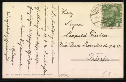 AK Gmunden /Salzkammergut, Esplanade mit Hotel Bellevue, Segelbooten und Promenade