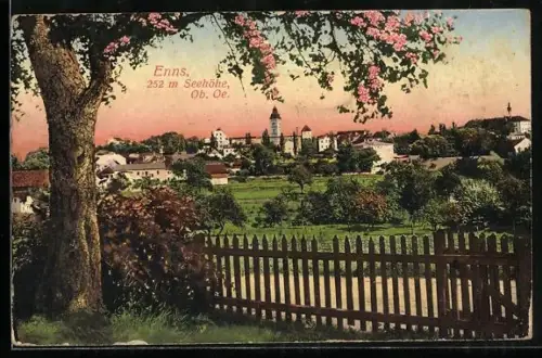 AK Enns /Ob. Oe., Panorama mit Kirche