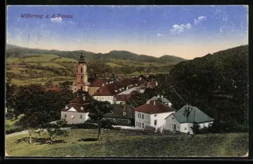 AK Wilhering a. d. Donau, Panorama mit Kirche und Ortsansicht