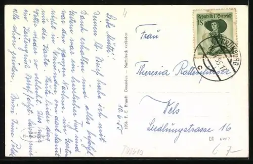 AK Gmunden /Salzkammergut, Landungsplatz mit Segelboot