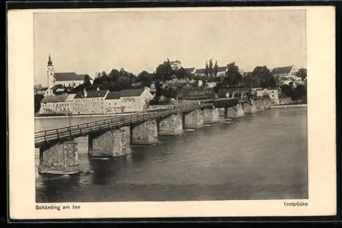 AK Schärding am Inn, Innbrücke mit Stadtansicht und Kirche