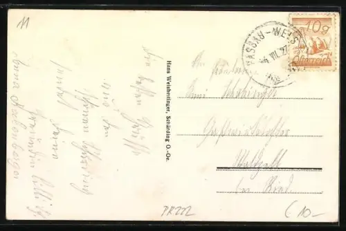 AK Schärding am Inn, Panorama mit Innufer, Brücke und Kirche