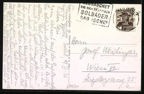 AK Bad Ischl /Salzkammergut, Esplanade mit Flussufer und Kirchenspitze