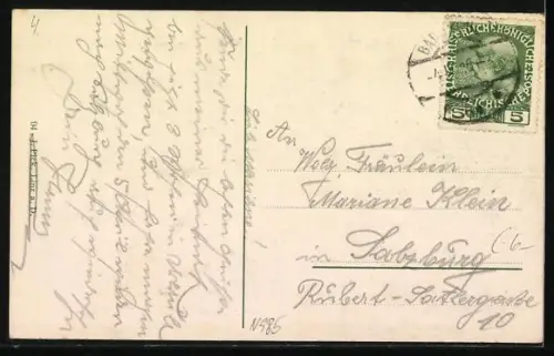 AK Bad-Ischl, Blick vom Siriuskogel, Ortsansicht mit Kirche, Fluss und Bergpanorama