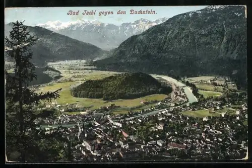 AK Bad Ischl, Panorama mit Stadt und Dachstein
