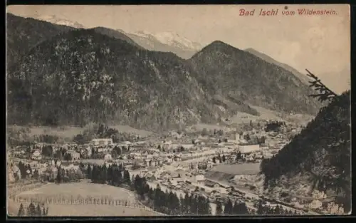 AK Bad Ischl, Panorama vom Wildenstein mit Stadt und Bergkulisse