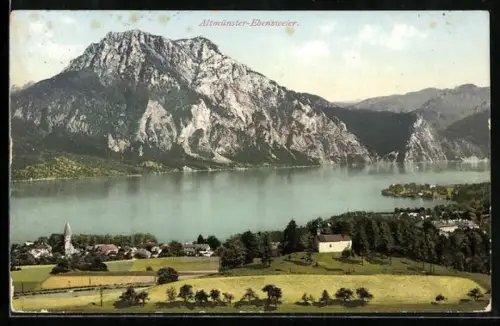 AK Altmünster-Ebensweier, Panorama mit See und Berg