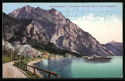 AK Gmunden /Salzkammergut, Gasthof Hois`n und Traunstein