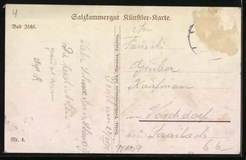 Künstler-AK Bad Ischl, Panorama mit Kirche und Fluss