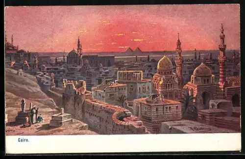 Künstler-AK F.Perlberg: Kairo im Sonnenuntergang