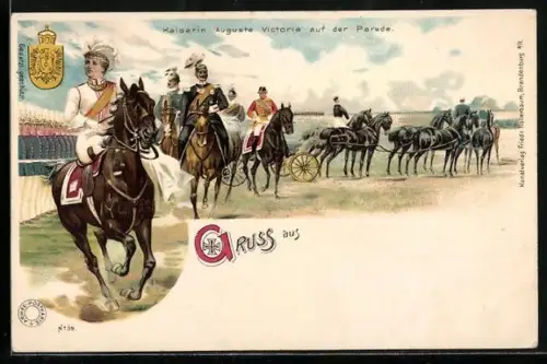 Lithographie Plassenburg, Kaiserin Auguste Victoria auf der Parade