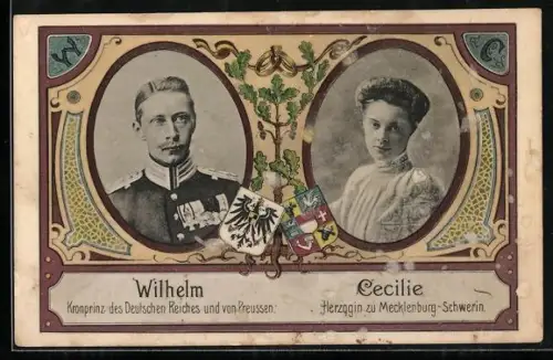 AK Porträts von Kronprinz Wilhelm von Preussen und Cecilie der Herzogin zu Mecklenburg-Schwerin