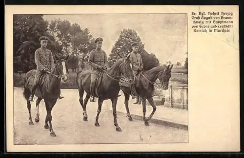 AK Ernst August Herzog von Braunschweig mit Hauptmann von Grone und Leutnant Kamlah in Marchais