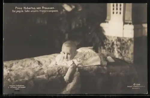 AK Prinz Hubertus von Preussen auf dem Bauch liegend