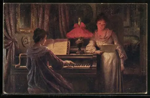 AK Deutscher Schulverein NR. 1191: Musikerin bei einer Klavierstunde