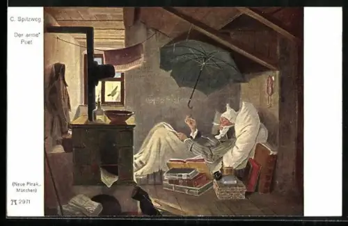 Künstler-AK Carl Spitzweg: Der arme Poet, wohnt unter dem Dach