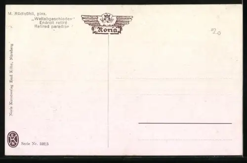 Künstler-AK sign. M. Rüdisühli: Nr. 332 /5. Weltabgeschieden, Landschaft mit badender Frau & Fels