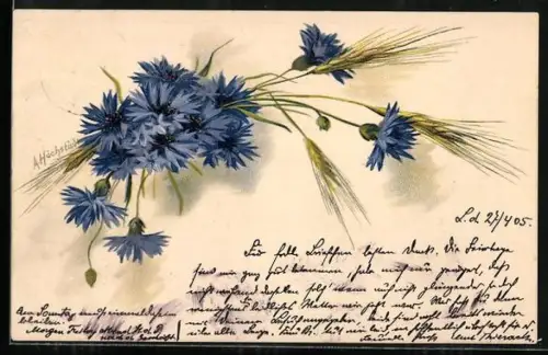 AK Kornblumen und Ähren