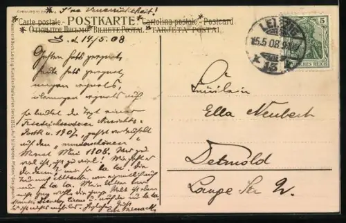 Künstler-Lithographie Paul Hey: Spaziergang im Grünen