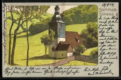 Künstler-AK Ernst Liebermann: Sommersonne, Blick auf kleine Kirche