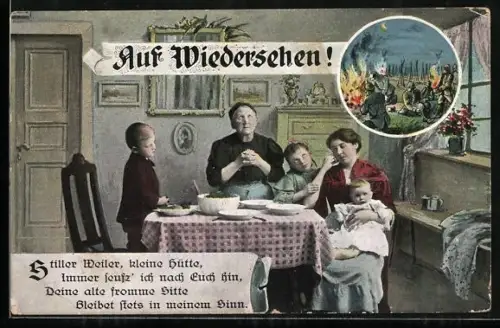 AK Auf Wiedersehen!, Familie betet für die Soldaten an der Front