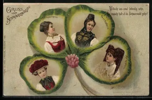 AK Schwarzwald, Mädchen in Schwarzwälder Tracht, Kleeblatt