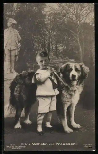 AK Prinz Wilhelm als kleiner Junge mit Bernhardiner