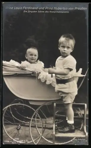 AK Prinz Louis Ferdinand u. Prinz Hubertus von Preussen, Kinderwagen