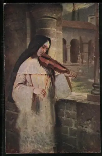 Künstler-AK Hermann Kaulbach: Ave Marie, spielt die Nonne auf der Geige
