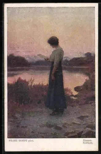 Künstler-AK Franz Horst: Einsam, Frau am Wasser
