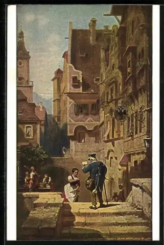 Künstler-AK Carl Spitzweg: Der Briefträger, Postbote