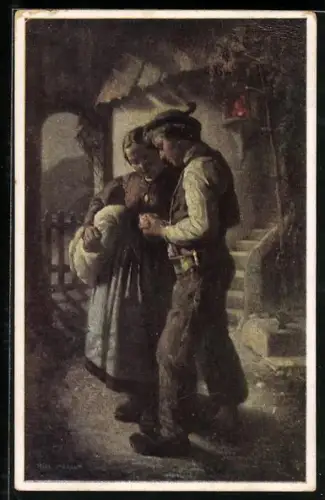 Künstler-AK Thomas Riss: Liebespaar beim Abschied