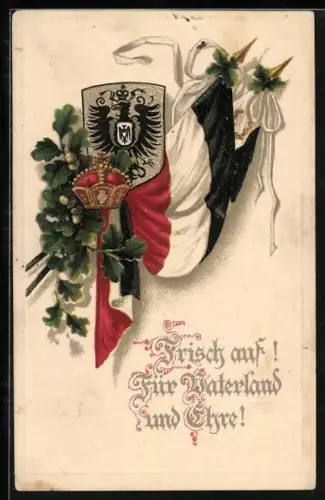 AK Deutsche Fahne mit Krone und Wappen