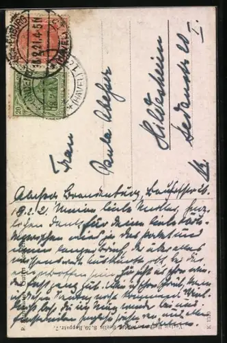 Künstler-AK R. Borrmeister: Kleines Kind im Nachthemd mit Teddy auf dem Arm