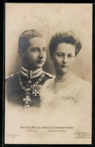 AK Portraits Prinz August Wilhelm von Preussen & Prinzessin Alexandra Victoria von Schleswig-Holstein