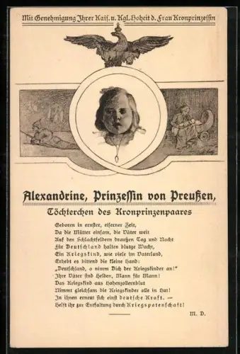 AK Portrait von Prinzessin Alexandrine mit Gedicht