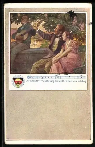 Künstler-AK Karl Friedrich Gsur: Deutscher Schulverein NR 63: Wer nicht liebt Wein, Weib und Gesang, Mann mit Gitarre